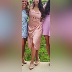 Bias cut Satin Pink Midi Dress